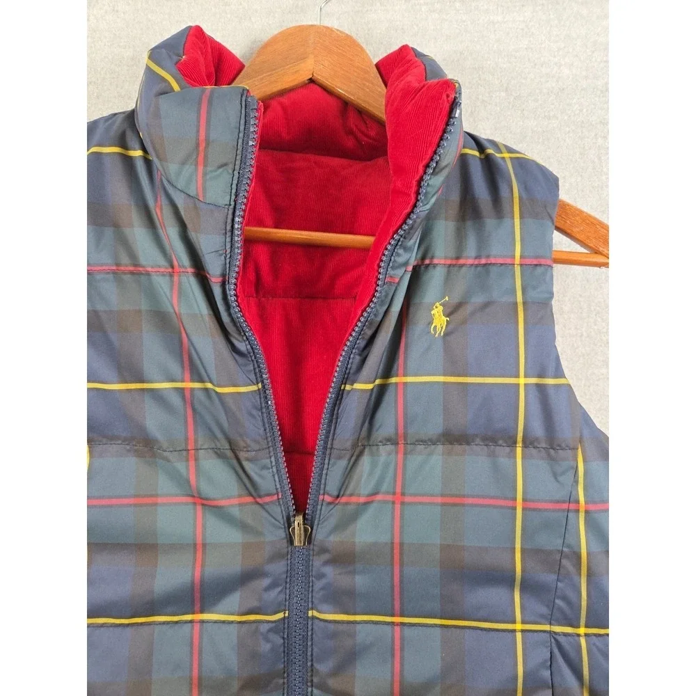 Polo Ralph Lauren Boys M 8-10 REVERSIBLE Red Plaid Quilted Puffer Vest Full Zip‎